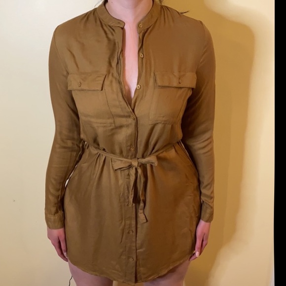 LIKE NEW brown H&M button up shirt dress w belt - Picture 2 of 5
